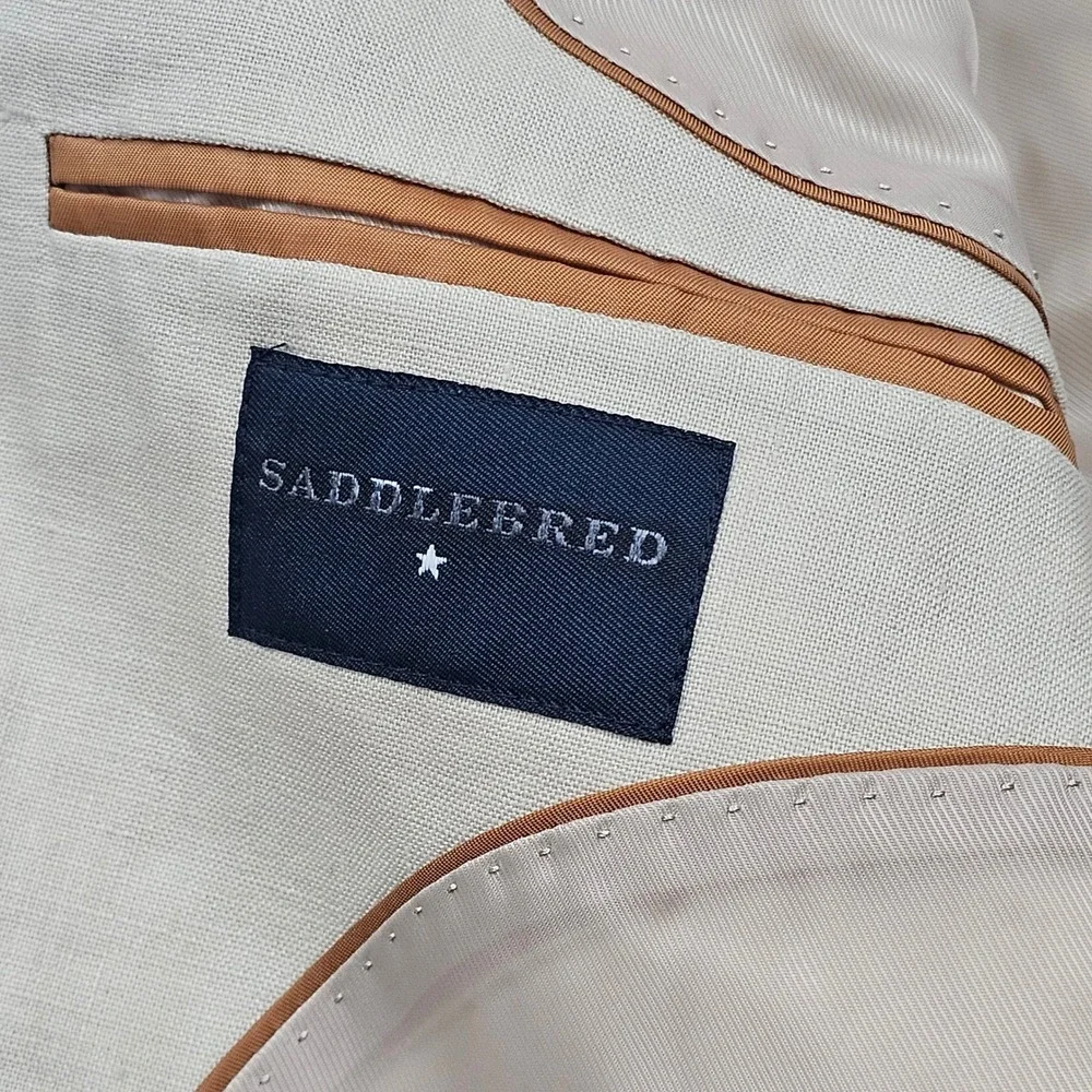 Saddlebred Blazer Mens 42S Beige Linen Two Button Coastal Old Money Preppy